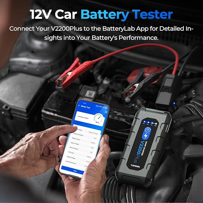 Car Battery Jump Starter and Battery Tester TOPDON 2-in-1 2200A Peak Jump - Image 2