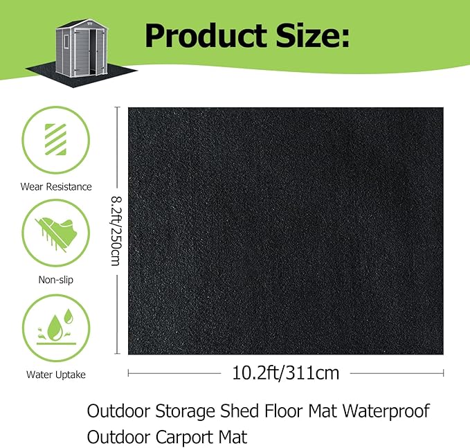 Outdoor Storage Shed Floor Mat, 8.2*10.2FT Waterproof Washable Garden Flooring - Image 2