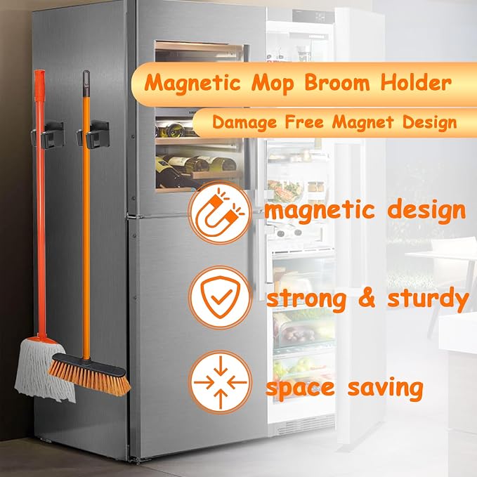 4 Pack Strong Magnetic Mop Broom Holder, Heavy Duty Magnetic Broom Mop Hanger - Image 5