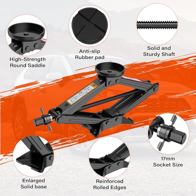 Universal Scissor Jack 2 Ton, 5.1"-16.9" Lifting Range Heavy Duty Car Jack Kit - Image 5