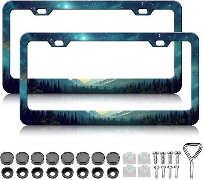 Starry Sky Mountain License Plate Frames by Unknown