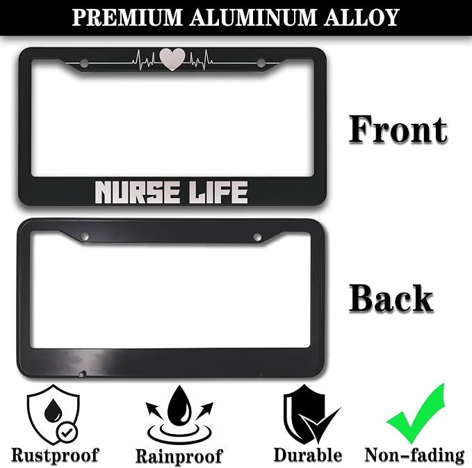 License Plate Protector Black and White License Plate Frames Nurse Life - Image 3