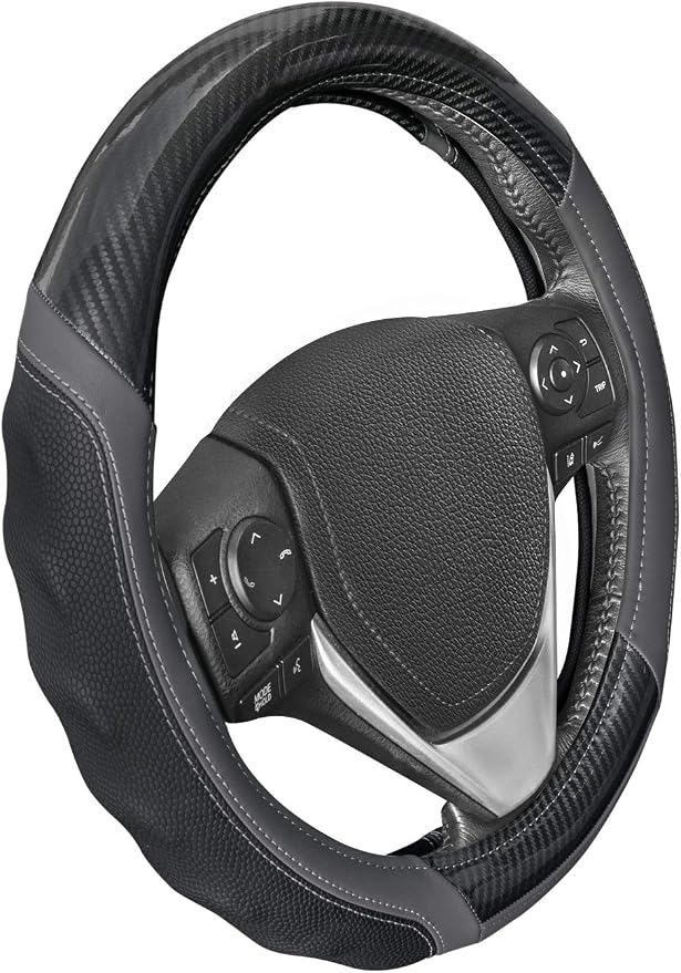 Motor Trend UltraSport Gray Carbon Fiber Steering Wheel Cover, Standard 15 inch - Image 7