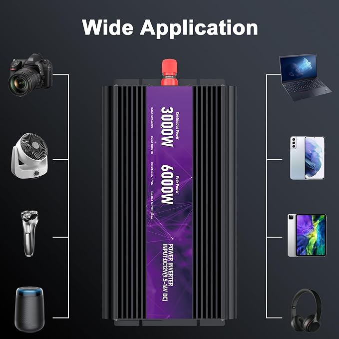 3000W Power Inverter, Peak Power 6000W 12V DC to AC 110V120V, Remote Control - Image 7