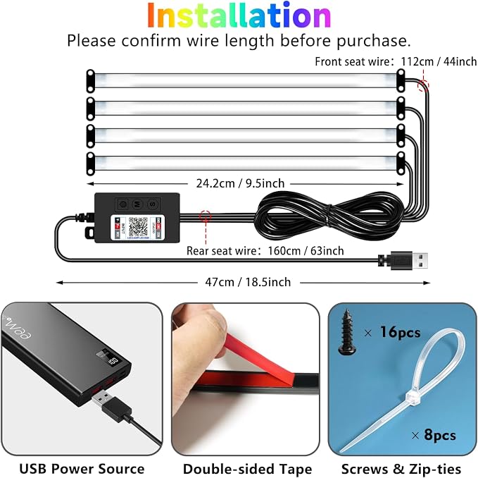 Car Led Interior Foot Well Light Strip Under Dash Bendable PVC Housing RGB - Image 7