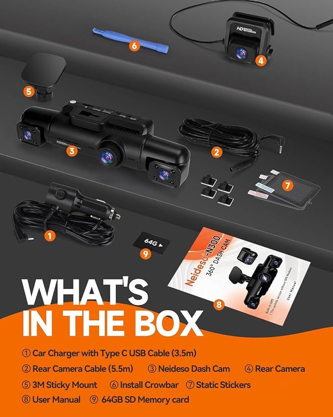 360° Dash Cam Front and Rear Inside, 4 Channel FHD 4 * 1080P, Wi-Fi GPS Voice - Image 8