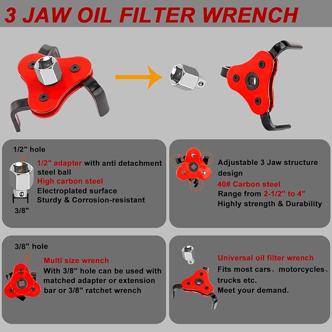 4Pcs Oil Filter Pliers Set, 3 Jaw Oil Filter Wrench - Image 4