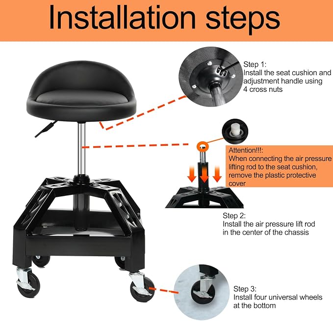 Garage Shop Rolling Seat, Heavy Duty Adjustable Rolling Mechanic Stool - Image 6