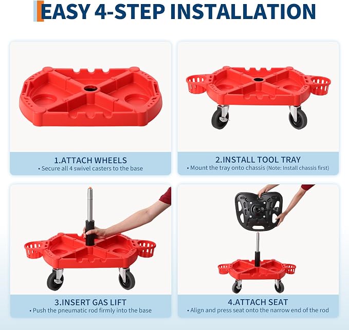 Garage Stool, 18”-23” Adjustable Rolling Mechanic Stool - Image 2