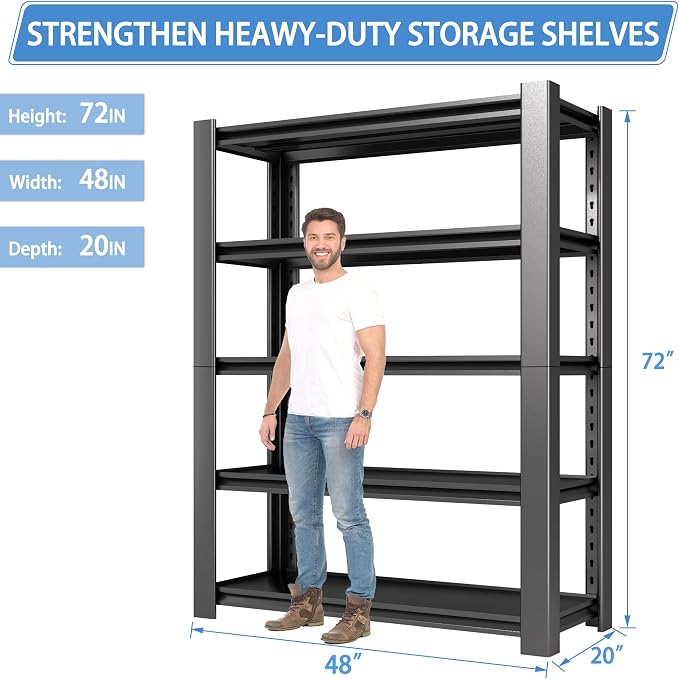 5-Tier Heavy Duty Garage Shelving Unit, 3000 LBS Capacity Metal Storage Rack - Image 2