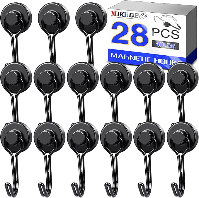 MIKEDE Strong Magnetic Hooks, 40LBS Black Swivel Swing Magnetic Hooks Heavy Duty by MIKEDE