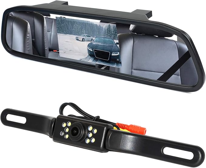 Backup Camera and Monitor Kit, 4.3" Car Vehicle Rearview Mirror Monitor by Peojek
