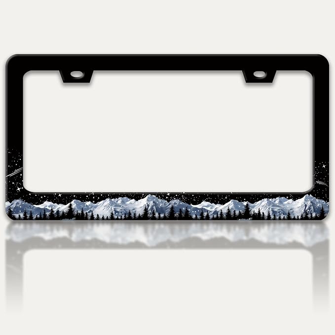 Snow Mountains License Plate Frame Starry Sky Mountain Forest License Plate by RTINRAN