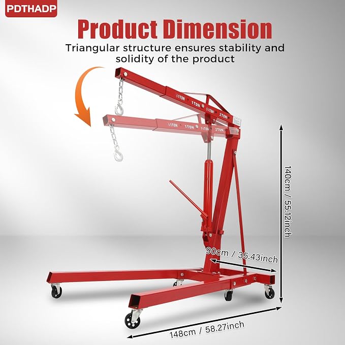 Engine Hoist 2 Ton Folding Engine Lift Folding Cherry 6.89Ft Picker Shop Crane - Image 2