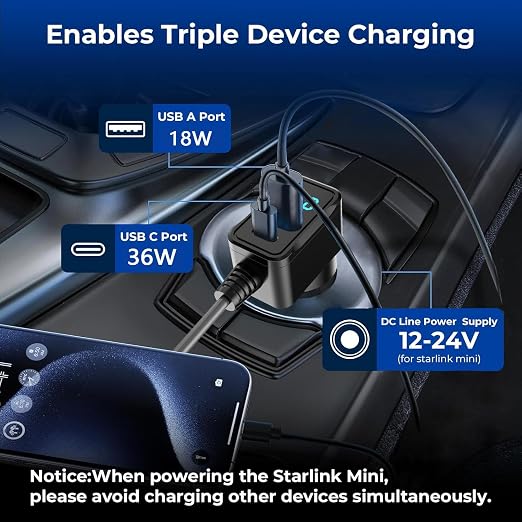 3 in 1 Starlink Mini Cable 10FT, Nolansend Starlink Mini Car Charger DC Power - Image 4