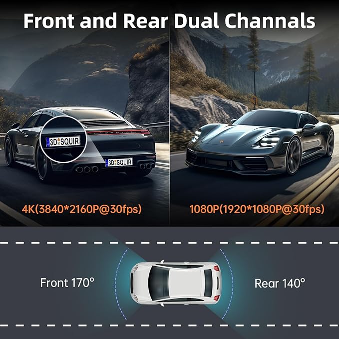 Dash Cam Front and Rear, Ecomoment 4K+1080P Dual Dash Camera - Image 3