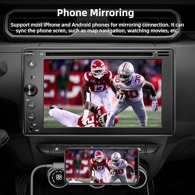 Double Din Car Stereo with CD/DVD Player Apple Carplay & Android Auto, 6.2Inch - Image 5