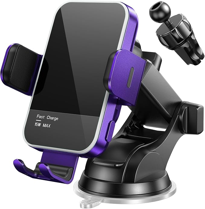 Wireless Car Charger, 【7 Colored RGB Backlit】15W Auto Clamping Car Charger by Mosurr