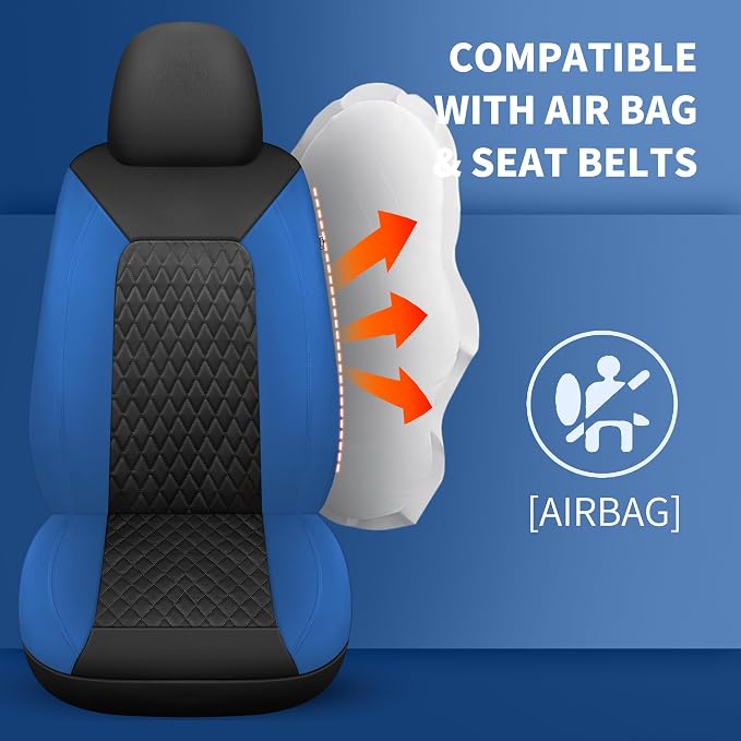 Blue Car Seat Covers, Breathable and Waterproof Seat Cover Full Set, PU Premium - Image 5