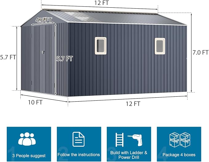 10x12 FT Metal Storage Shed - Image 9