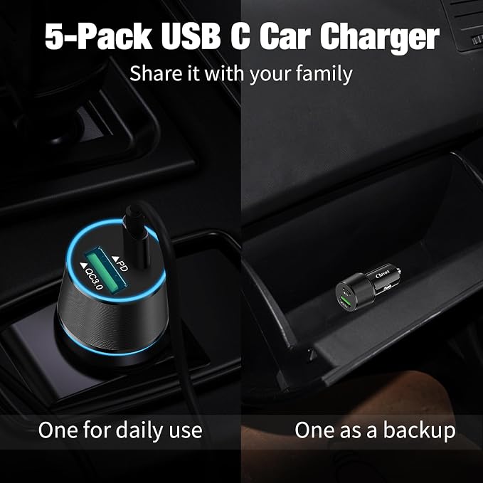 Cluvox 5 Pack USB C Car Charger, 38W Fast Charging - Image 4