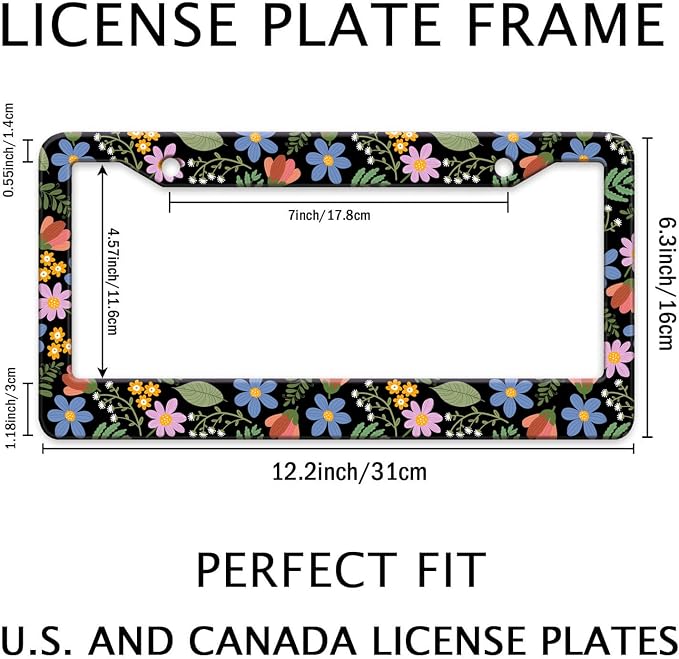 Florals License Plate Frame for Women, Metal Aluminum Rustproof Car Accessories - Image 2