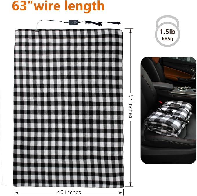 Electric Blanket, 12 Volt Heated Blanket, Car Heated Travel Blanket, - Image 3