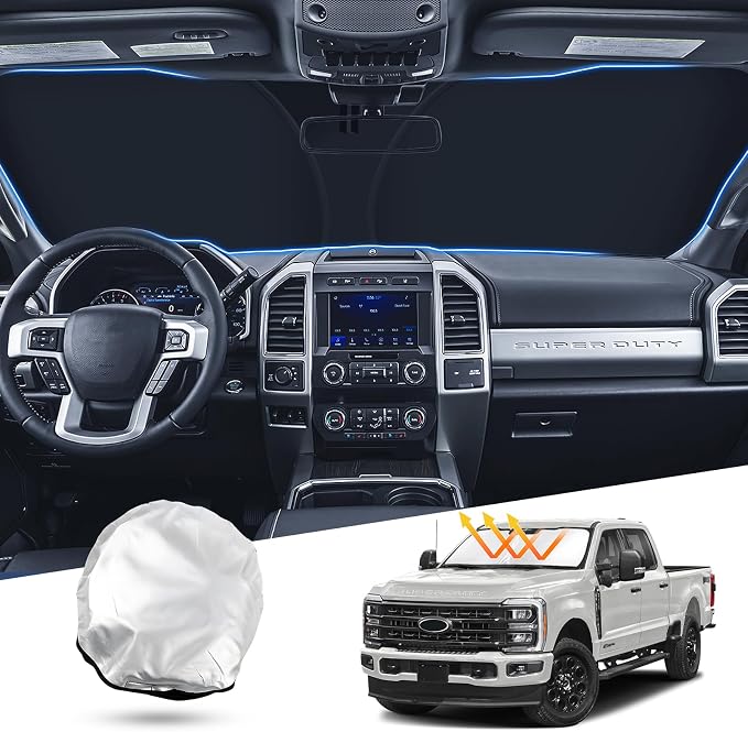 T TGBROS Windshield Sun Shade for Ford Super Duty 2017-2022 F-250 F-350 F-450 by TTGBROS