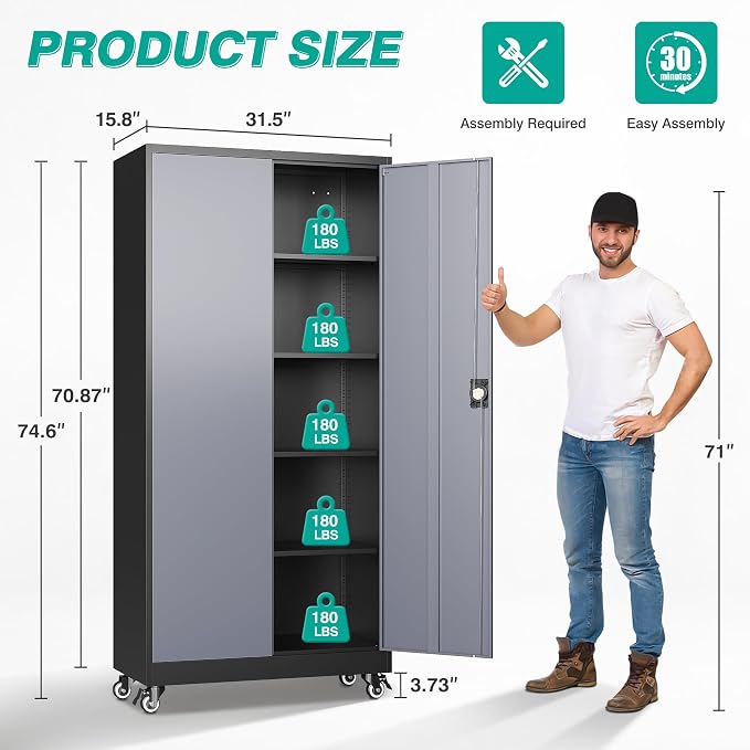 75" Tall Metal Storage Cabinet - Image 2