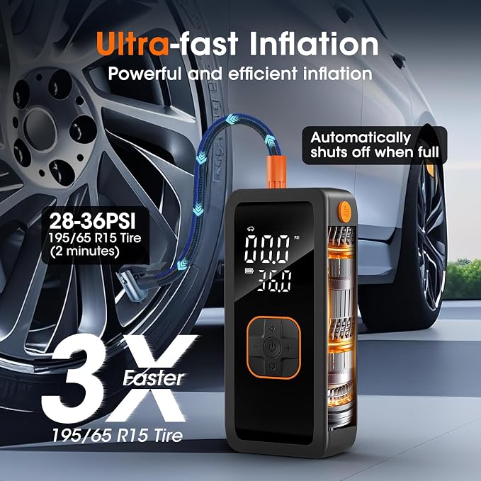 Tire Inflator Portable Air Compressor, 5X Faster Portable Air Pump - Image 4