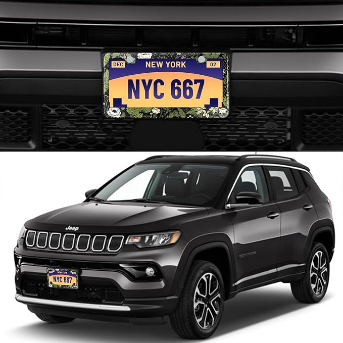 2 Pcs Sage Green Floral License Plate Frame Plant Flowers Stainless Steel - Image 2