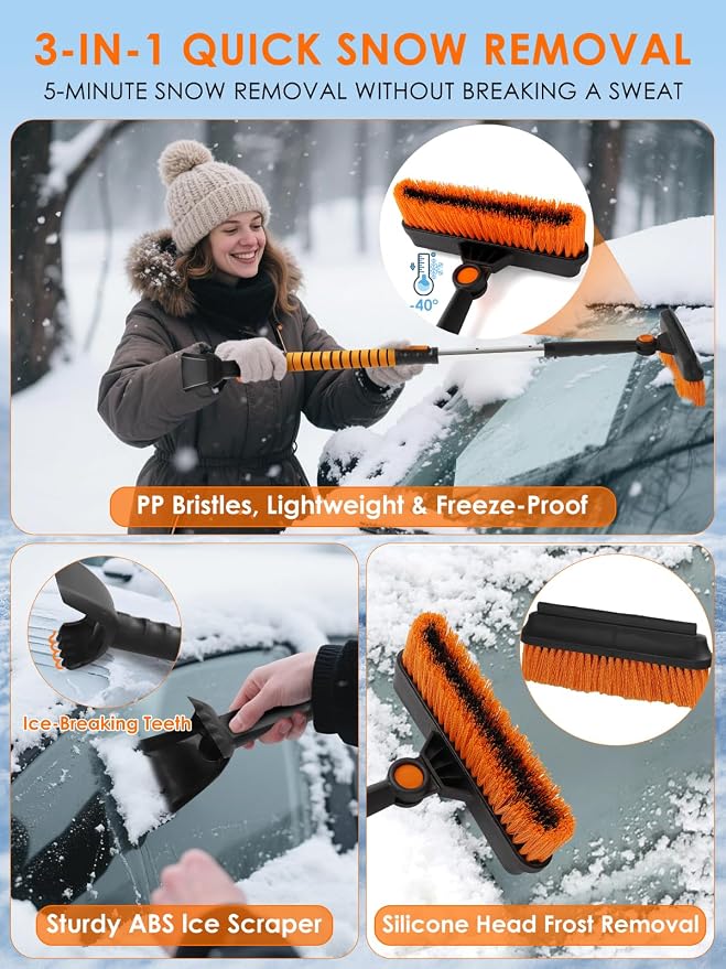 90° Fixed Rotation 3-in-1 Car Snow Brush and Ice Scraper - Image 2