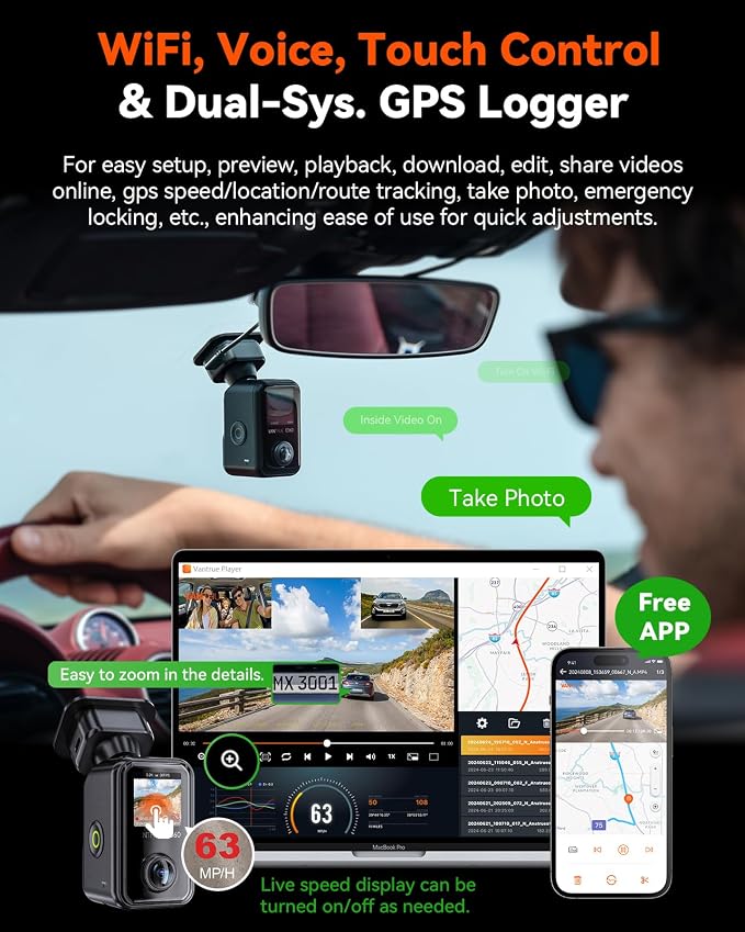 Vantrue E360 Plus 3 Channel 360 Degree WiFi Dash Cam, Dual STARVIS 2, - Image 5
