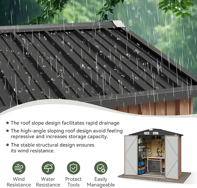 Aoxun 6x3.9 FT Shed with Base Metal Outdoor Storage Shed Garden Shed with - Image 3