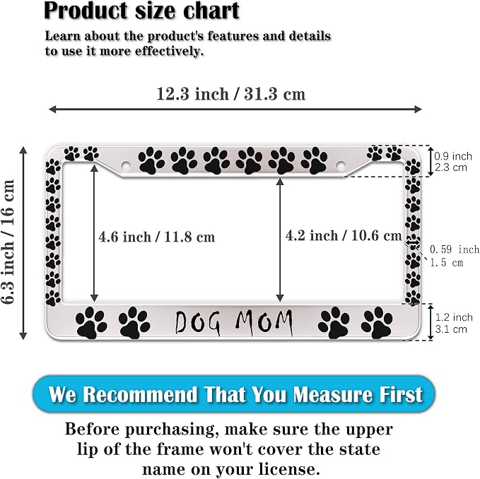 Fun License Plate Frame Cover Black and White License Plate Frames Dog Mom Dog - Image 2