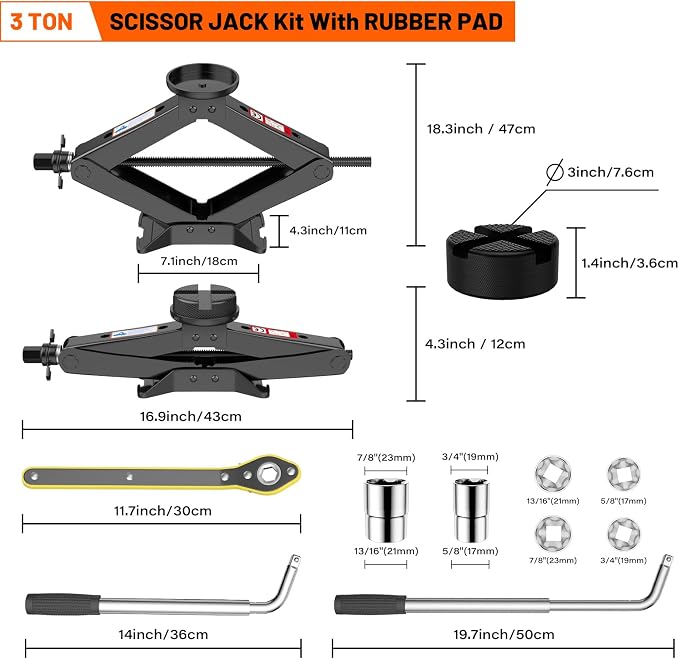 Scissor Jack 3 Ton, 4.1"-18.3" Lifting Car Jack, Heavy Duty Car Jack Kit - Image 2