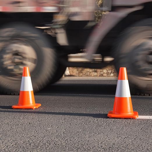 Overall Fluorescent Orange Red Integrated Traffic Cones, Road Cones - Image 3
