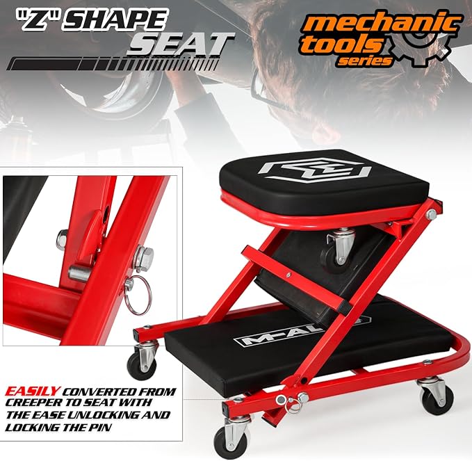 M-AUTO Foldable Z Creeper 2-in-1 Rolling Folding Car Creeper & Seat, 330LBS - Image 7