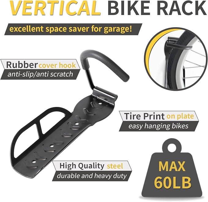 Vertical Bike Rack Wall Mount for Garage–Heavy-Duty Steel Bicycle Hook for - Image 4