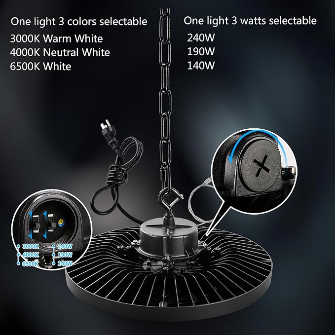 0-10V Dimmable UFO LED High Bay Light, 3 CCT Selectable LED Shop Lights - Image 3