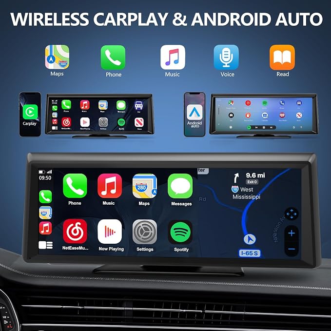 Wireless CarPlay Screen with 2K Dash Cam, 8.1" Portable Touchscreen Car Stereo - Image 2