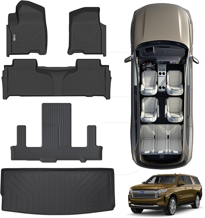 Floor Mats & Trunk Mat for Chevrolet Tahoe 2021-2024 2025-2nd Row Bucket Seat by SANBAN-AXE