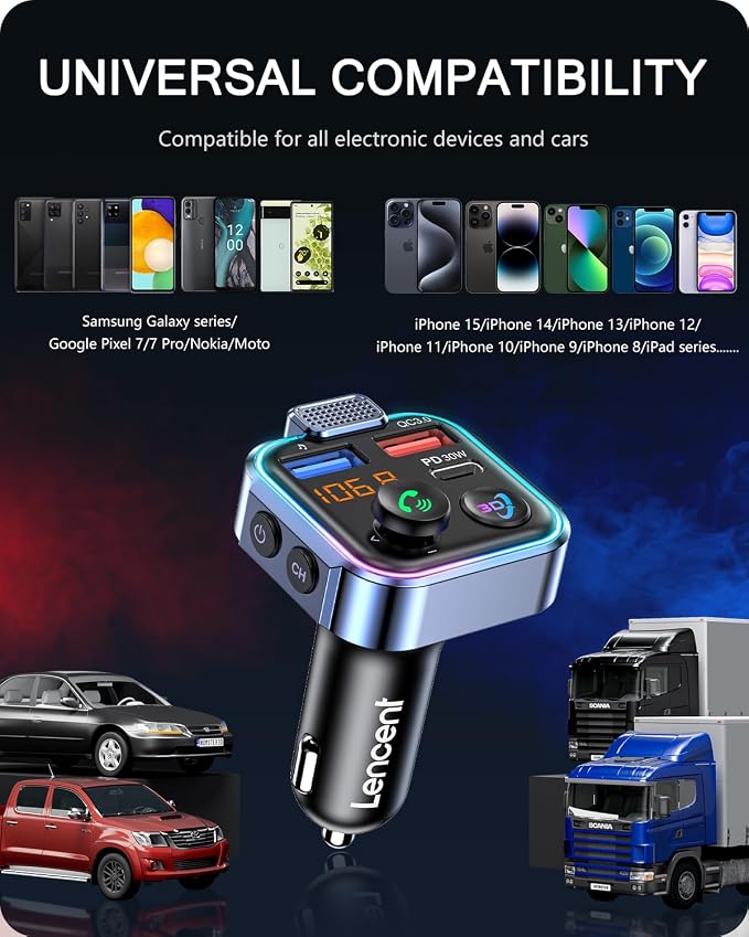LENCENT Bluetooth 5.3 FM Transmitter, Wireless Radio Adapter Car Kit - Image 7