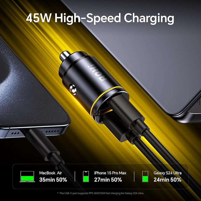 AOHI USB C Car Charger, PD 45W&QC 30W 2 Port Type-C Fast Charging Car Charger - Image 3