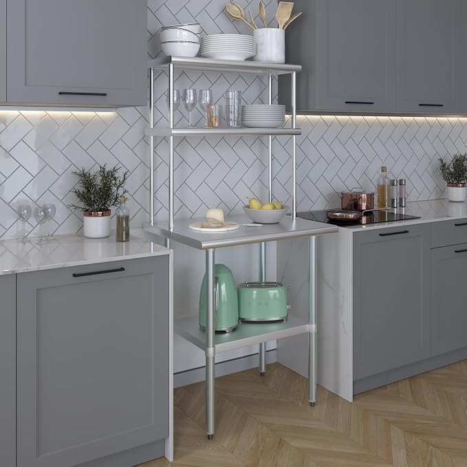 Amgood Stainless Steel Work Table Double Tier Overshelf | Metal Kitchen Prep - Image 5