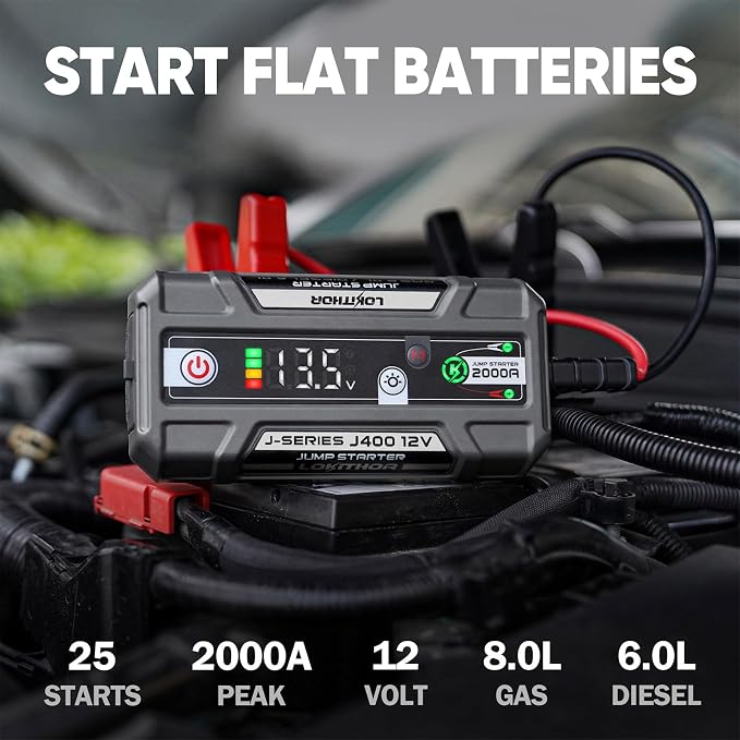 J400 2000A 12V Portable Lithium Jump Starter, Car Battery Booster Pack - Image 3