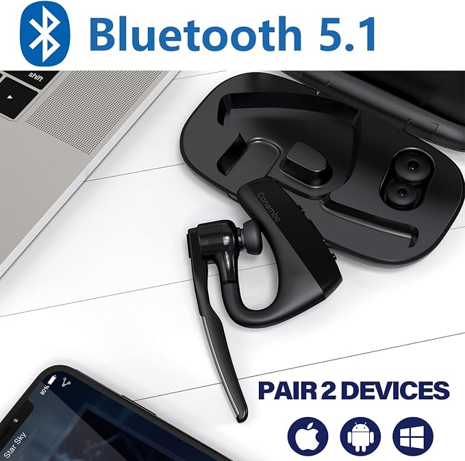 CONAMBO Bluetooth Headset V5.1, 16 Hrs HD Talktime CVC8.0 Dual Mic Noise - Image 5