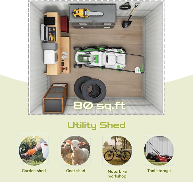 10 x 8 FT Outdoor Storage Shed, Metal Garden Tool Shed - Image 6