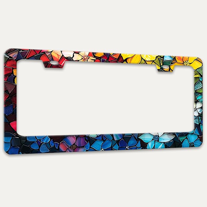 Marble Flowers License Plate Frame Colorful Floral Pattern License Plate - Image 7