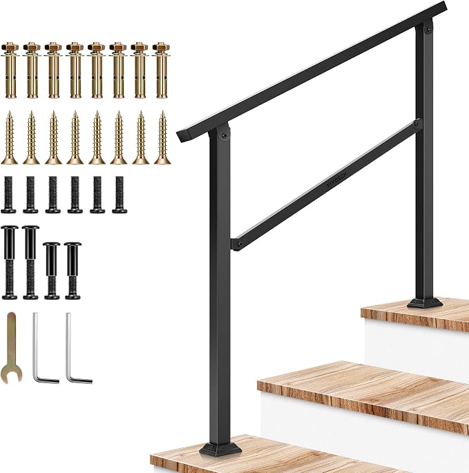 VIVOSUN Outdoor Handrail, 3 Step Stair Handrail, Wrought Mattle Iron Handrail by VIVOSUN